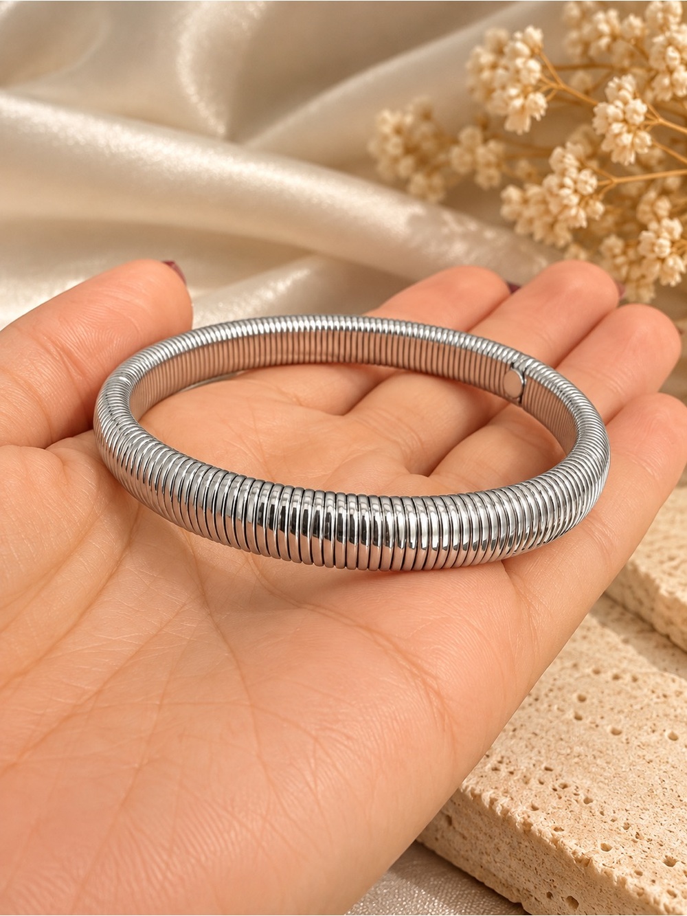 Classic Silver Coil Bangle Bracelet size 8 mm